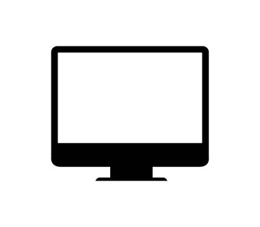 Beyaz arkaplanda bilgisayar monitörü düz simgesi, vektör illüstrasyonu 