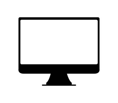 Beyaz arkaplanda bilgisayar monitörü düz simgesi, vektör illüstrasyonu 
