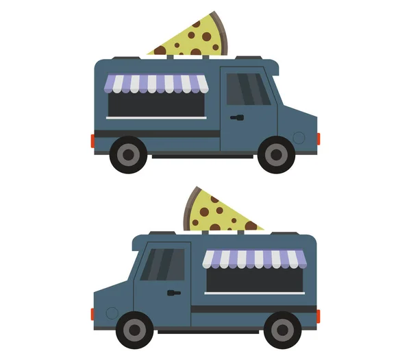 Camión Pizza Fondo Blanco — Vector de stock