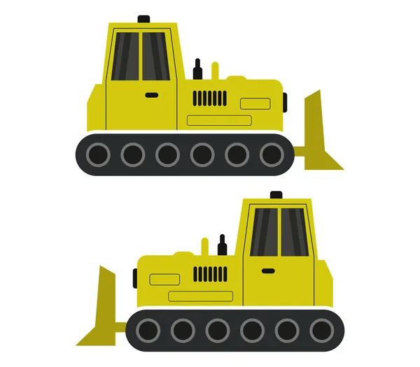 Bulldozers Pictogrammen Platte Stijl Geïsoleerd Witte Achtergrond Vector Illustratie Voor — Stockvector