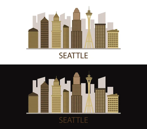 Skyline Seattle Fundo Branco — Vetor de Stock