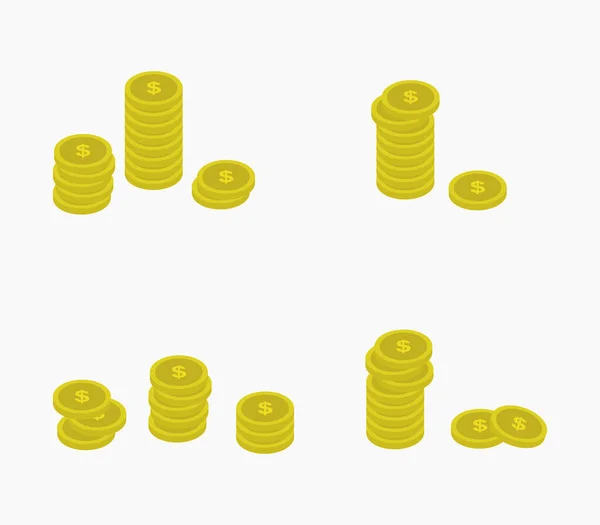 Monnaies Argent Sur Fond Blanc — Image vectorielle
