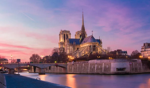 Notre Dame Katedrali, gece, Paris, Fransa. — Stok fotoğraf