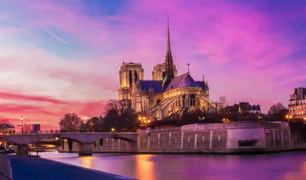 Notre Dame Katedrali, gece, Paris, Fransa. — Stok fotoğraf