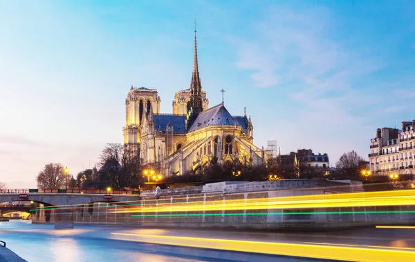 Notre Dame Katolik Katedrali, gece, Paris, Fransa. — Stok fotoğraf