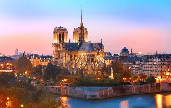 Notre Dame Katedrali, günbatımı, Paris, Fransa.
