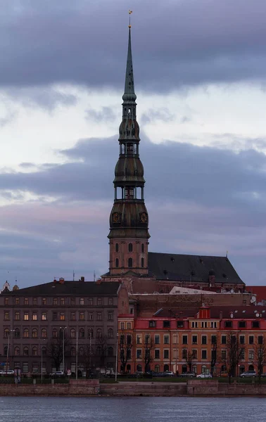 Old medieval church tower - Saint Peters Lutheran church in evening , Riga, Latvia