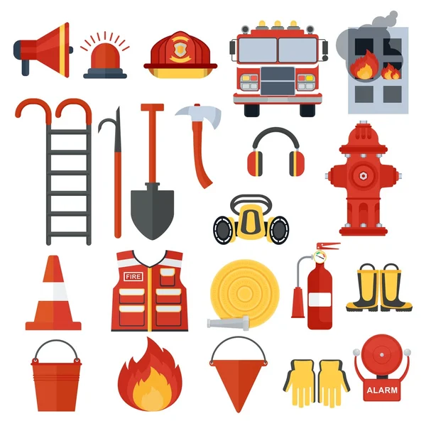 Conjunto de equipos contra incendios — Vector de stock