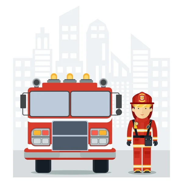 Fireman fire track on city — Stock Vector