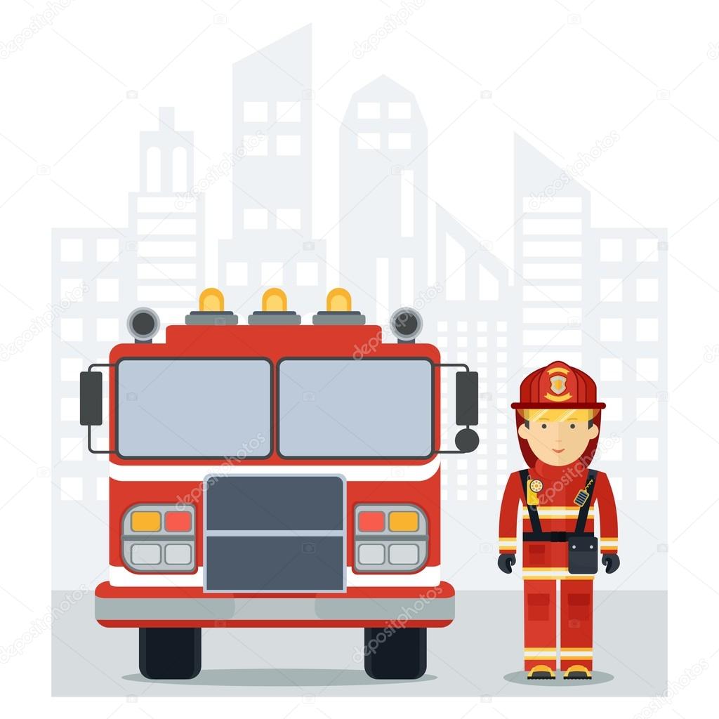fireman fire track on city