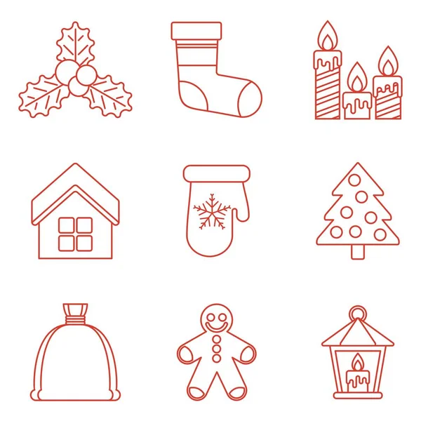 Conjunto de linhas ícones de Natal —  Vetores de Stock
