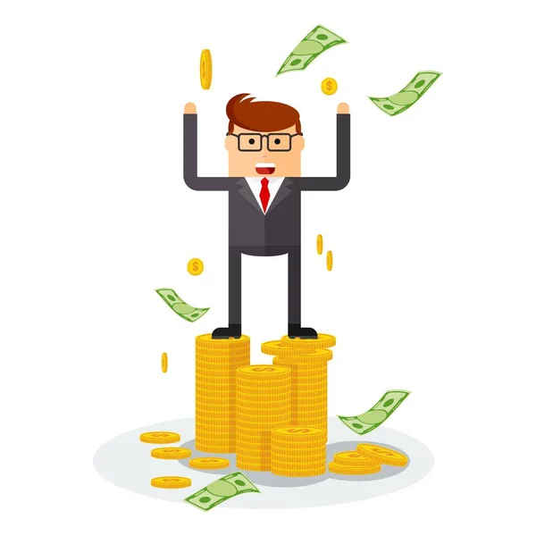 Businessman on coins — Stock Vector