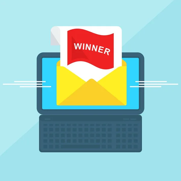 Laptop met envelop winnaar — Stockvector
