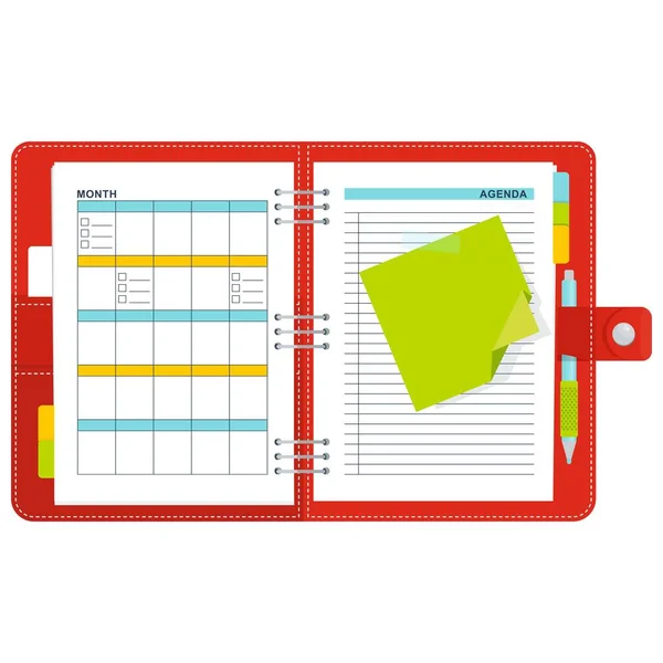 Piros notebook szervező — Stock Vector