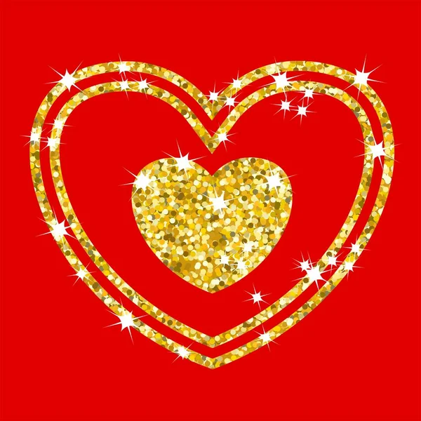 Золотые три сердца на красный — стоковый вектор