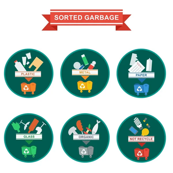 Iconos de basura ordenados — Vector de stock