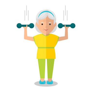 Yaşlı kadın dumbbells ile