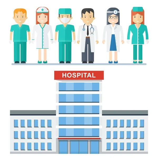 Hospital and medical staff — Stock Vector