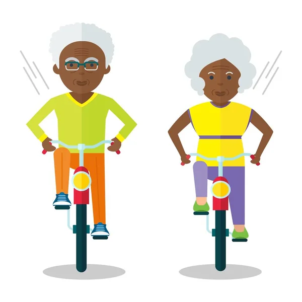 Schwarze ältere Menschen auf Fahrrädern — Stockvektor
