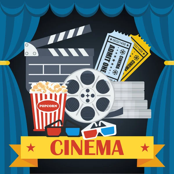 Cartel de cine cortina azul — Vector de stock