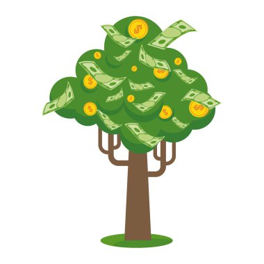 Altın kağıt para ağaç simgesiyle