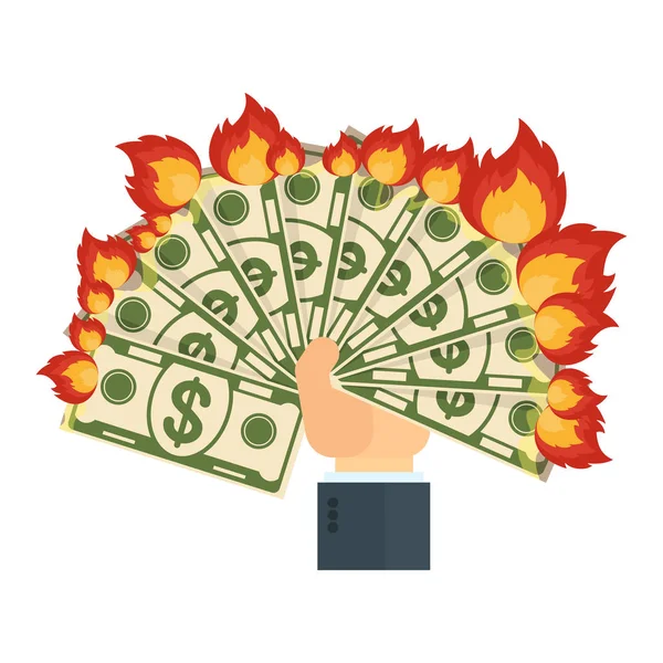 Ruce drží hořící peníze — Stockový vektor