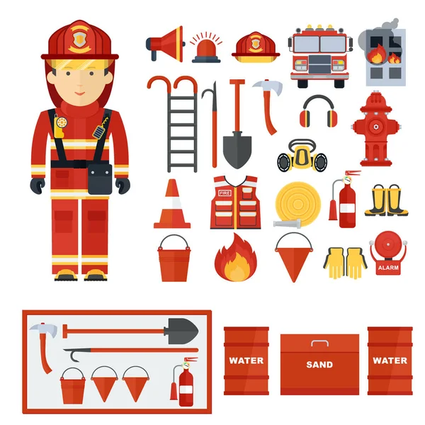 Fireman fire fighting equipment — Stock Vector