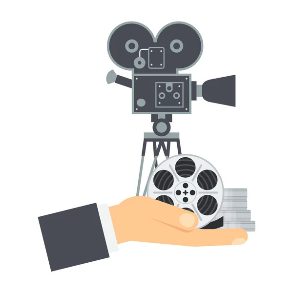 Hand with camera reel — Stock Vector