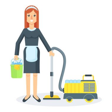 hizmetçi bir elektrikli süpürge ile