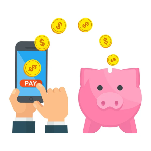 Piggy bank betalen geld besparen — Stockvector