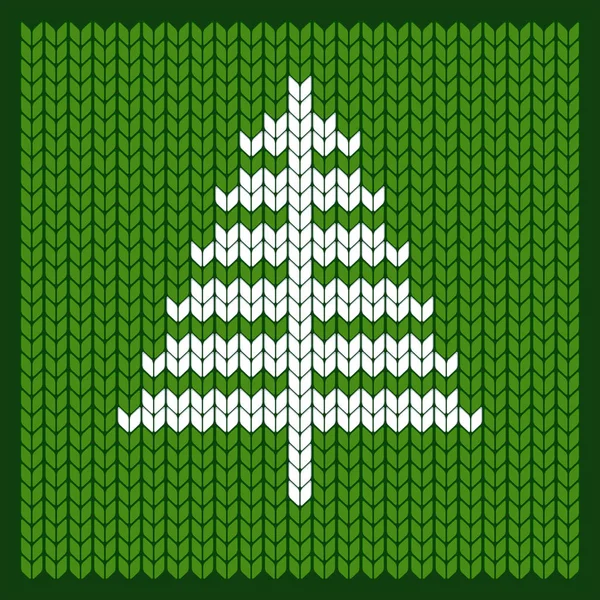 Knitted christmass tree on green — Stock Vector