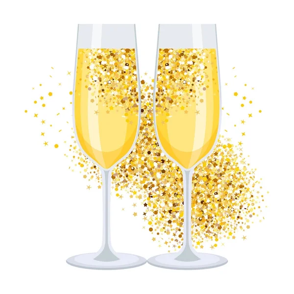 Champagne dorato su bianco — Vettoriale Stock