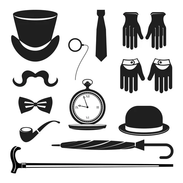 Gentleman accessori icone set — Vettoriale Stock