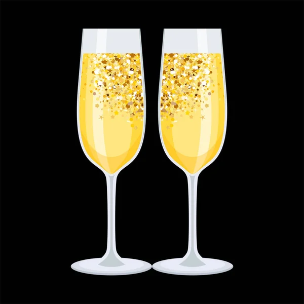 Champagne dorato su nero — Vettoriale Stock