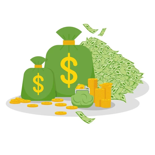 Money bag pile money — Stock Vector
