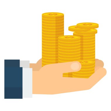 altın para yığını ile iki el