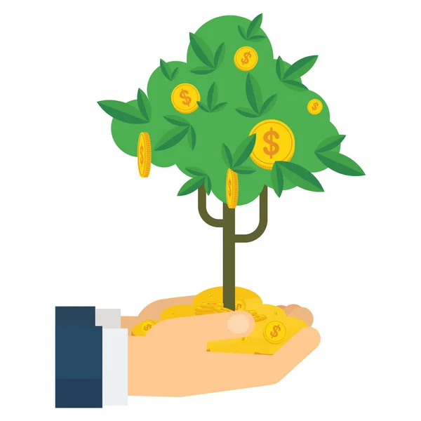 Dvě ruce s zelené peníze tree — Stockový vektor