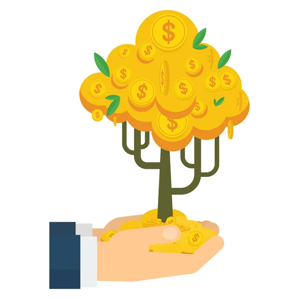 Dvě ruce s zlaté peníze tree — Stockový vektor