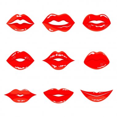 Kırmızı kadın dudaklar kümesi