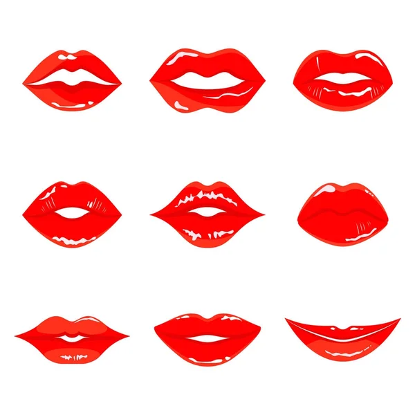 Serie di labbra di donna rosse — Vettoriale Stock