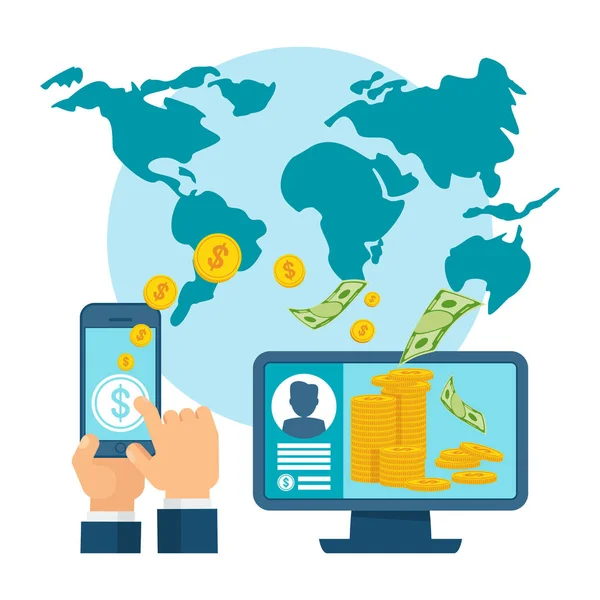 Computador de pagamento móvel global —  Vetores de Stock