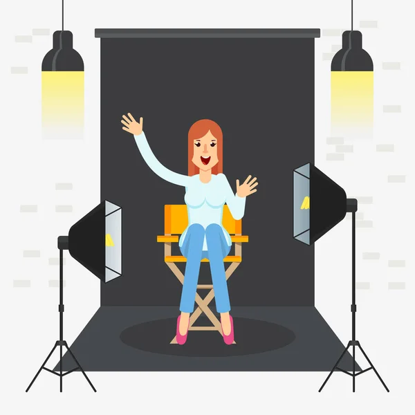 Photostudio girl sitting — Stock Vector