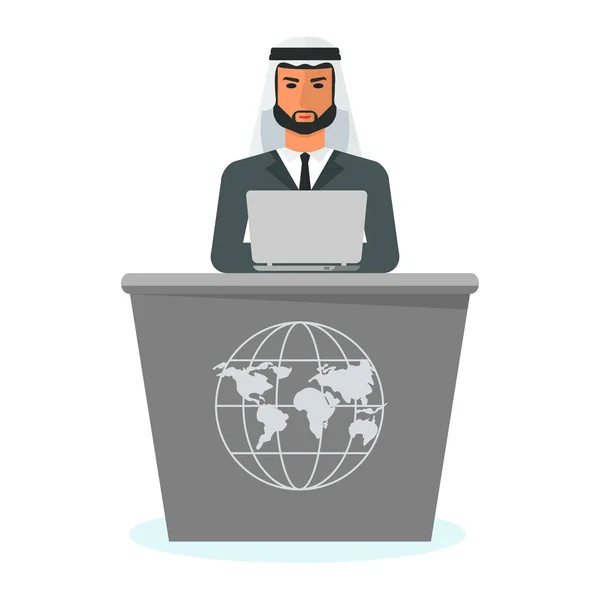 Homme d'affaires arabe avec ordinateur portable — Image vectorielle