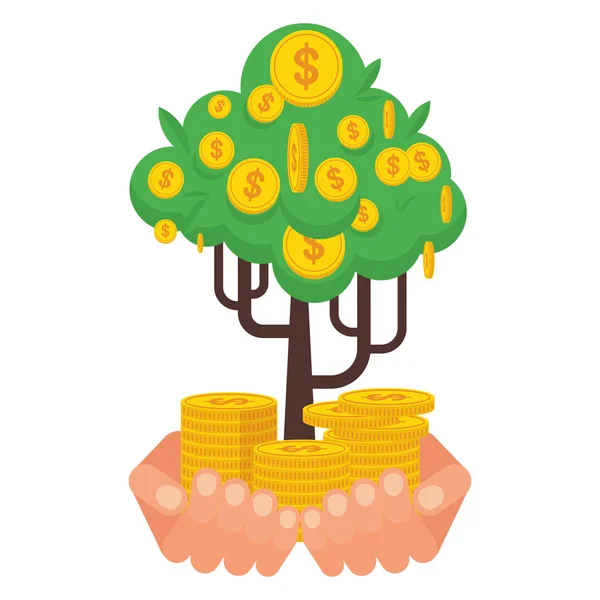 Mano che tiene albero di denaro verde — Vettoriale Stock