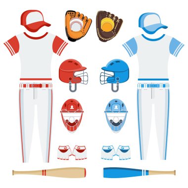 set of baseball eqipment red clipart