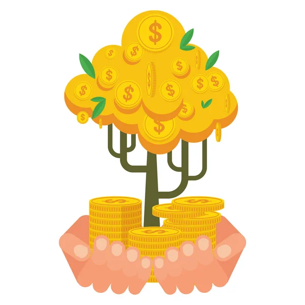 Mano in possesso di albero di denaro d'oro — Vettoriale Stock
