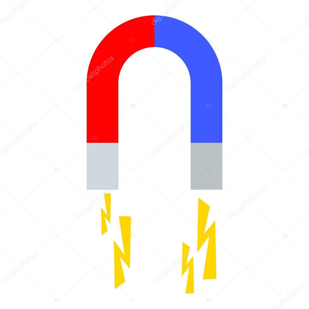 Attraction magnet icon. Flat vector cartoon illustration. Objects isolated on white background.