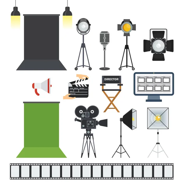 Video porodaction studio objecten pictogrammen — Stockvector