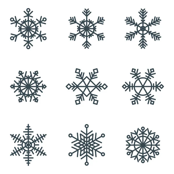 Σύνολο κομψών, ανοιχτών γεωμετρικών διανυσματικών νιφάδων χιονιού. — Διανυσματικό Αρχείο
