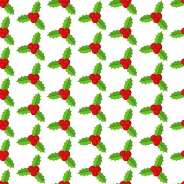 Holly Böğürtlen dalında kusursuz desen. Düz vektör illüstrasyonu.